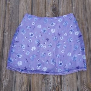 Vintage Floral Sheer Lace Trim Lined Skort Skirt